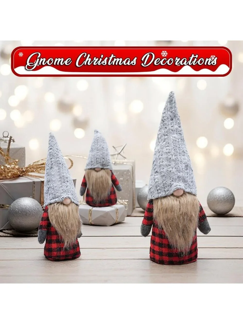 Handmade Christmas Gnomes Decorations - 3 Pack Nordic Elf Santa Figurines for